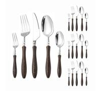 Mango De Madera Maciza Cocina Cubiertos De Acero Inoxidable Vajilla Cubiertos Juego De Cubiertos Cuchillo De Carne Tenedor Cuchara Cucharadita (20 piezas,A)