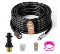 Manguera de 15 m para limpieza de desagües compatible con hidrolimpiadoras Karcher,boquilla chorro y boquilla giratoria,Kit profesional de desatascador de desagües compatible con Kränzle Kärcher K2-K7