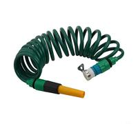 Manguera de agua de jardín flexible de bobina retráctil con cabezal de pulverización ajustable y conector rápido para regar plantas y lavar autos, material plástico, verde, 15 m (5 m)