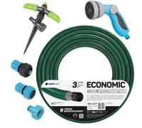 Manguera de jardín Cellfast Económica, 3/4", 50 metros, con:* Acoplamiento rápido de latón y paso de 3/4".* Conector con rosca interior de 3/4".* Aspersor giratorio.* Boquilla pulverizadora