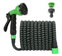 Manguera de jardín extensible 15 m 50 ft antienredos caña agua jardín con 7 funciones con pistola agua jardín & adaptador universal 1/2" y 3/4 para césped, lavar el coche
