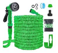 Manguera de Jardín Extensible 30m / 100ft, Manguera Resistente Antifugas con Pistola 7 Modos, Conectores 3/4" y 1/2"(Green,15M)