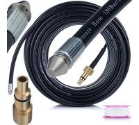 Manguera de limpieza de tuberías de 15 m compatible con Lavor/Parkside - Manguera de limpieza de canales para limpiadores de alta presión | 160 Bares | Quick Connect | Refuerzo de nylon | 1+3 boquilla