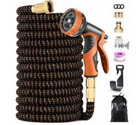 Manguera Extensible 45 Metros Universal, Tubo Flexible Multiusos con Pistola 10 Funciones y Racores de Latón, Tecnología 4 Capas, para Jardín, Limpieza y Coches
