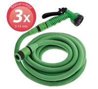 Manguera extensible riego compacto 5 a 15 metros con pistola 7 posiciones