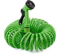 Manguera Flexible de 7.5/10/15 m para Jardín, Manguera extensible en espiral, Manguera con Pistola de Pulverización con 7 Funciones de Riego, Color Verde, Manguera de Agua Riego Jardín, Terraza,