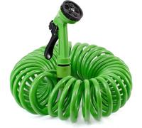 Manguera Flexible de 7,5/10/15 M para Jardín, Manguera extensible en Espiral, Manguera with Pistola de Pulverización With 7 Funcones de Riego, Color Verde, Manguera de Agua Riego Jardín, Terraza,