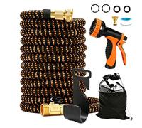 Manguera Jardin,Manguera Extensible 15M/30M,Manguera Flexible y Ligera,Manguera Jardin con Pistola Riego de 10 Funciones,con Conectores de Latón de 1/2" y 3/4" Garden Hose (naranja, 15m)