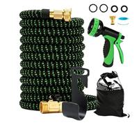 Manguera Jardin,Manguera Extensible 15M/30M,Manguera Flexible y Ligera,Manguera Jardin con Pistola Riego de 10 Funciones,con Conectores de Latón de 1/2" y 3/4" Garden Hose (verde, 15m)