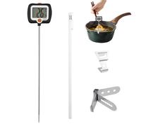 Manhegari Termómetro de cocina - Sonda larga con pinza para cacerola - Termómetro para aceite de freír con pantalla giratoria - Para parrilla al aire libre, barbacoa, freír y hornear