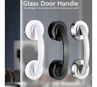 Manija de puerta de vidrio con ventosa fuerte, manijas reutilizables lavables sin taladro para puertas correderas de baño, gabinetes con ventanas, armarios Black S