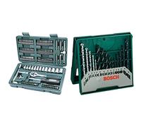 Mannesmann M29166 - Maletín con juego de llaves de vaso y puntas de destornillador (130 piezas) & Bosch Mini X-Line - Set de 15 brocas mixto: mini x-line (ref. 2607019675)