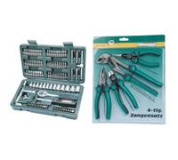 Mannesmann M29166 - Maletín con juego de llaves de vaso y puntas de destornillador (130 piezas) & - M10997 - Juego de alicates de 4 piezas.