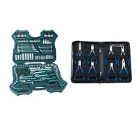 Mannesmann M98430 - Maletín con llaves de vaso y otras herramientas (215 piezas, tamaño: 12x36x51 cm) + M10808 - Juego de tenazas electrónicas 8 piezas,