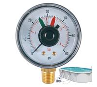 Manómetro de filtro de - Medidor de montaje trasero 0-60 PSI, de reemplazo resistente | Probador impermeable con puntero de doble color, indicador de de piscina transparente para