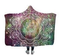 Manta con Capucha Mandala Exótico Bohemia Púrpura Cielo Estrellado de Fantasía Pluma Lotus Manta de Felpa Cálida y Cómoda Boho Marroquí Tiro de Sofá Cama (Lotus, 50 x 60 pulgadas)
