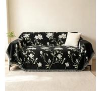 Manta Cubre Sofá De Una Pieza Lavable con Flecos, Funda De Sofá Chenilla, Protector De Sofá para Sofá 2 O 3 Plazas, Cama, Sillón, Mascotas, Niños Y Hogar(Black,71”x91”(180x230cm))