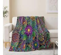 Manta de forro polar e tica bohemia de 70 x 100 cm, manta suave y cálida para sofá, cama, sillones, picnic, estampado floral, hojas de cachemira, ondas, acogedora, mullida y ligera, multicolor