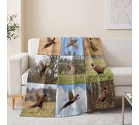 Manta de forro polar sherpa pastoral de 180 x 200 cm, mullida, suave, cálida, con estampado 3D, colcha para cama, sofá, silla, oficina, faisanes, césped, campos, collage