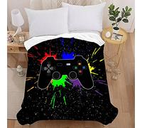Manta de Mando Gamer Throw Blanket Para Niño Hija Hijo,Manta de Franela de Fraffiti Púrpura Negro Aazul Controlador de Videojuego Para Decoración del Sofá del Dormitorio (Color 1, 130x150 cm)