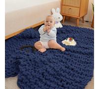 Manta de peluche gruesa y ponderada, 100% hecha a mano, de la marca Unyqoos®. Manta tejida de 76 x 101 cm, color azul marino