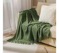 Manta de punto verde para camas con borla, funda de sofá a cuadros con textura sólida, color gris y azul, decoración nórdica para el extremo de la cama, manta suave para siesta Azul Lago 130x230cm