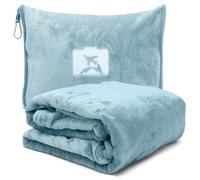 Manta de viaje 2 en 1 y almohada de viaje con cremallera, almohada multifuncional, suave y cálida, manta de avión, manta compacta para avión, coche, oficina, viajes, 127 x 152 cm (azul)