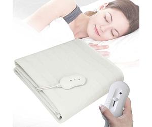 Manta eléctrica térmica de tejido de poliéster Cubrecolchón eléctrico térmico con mando a distancia - Calienta la cama 3 ajustes de calor y protección contra el sobrecalentamiento 150 x 80 cm Soltero