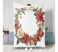 Manta floral de rosas para el día de San Valentín, 50 x 60 pulgadas, corona romántica vintage, manta grande y pequeña para sofá, sala de estar, playa, viajes, decoración de sofá para el hogar