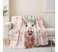 Manta pastoral de forro polar de 180 x 200 cm, manta suave y cálida para sofá, cama, sillones, picnic, corona de cerdo, corazones, a cuadros, acogedora, mullida y ligera, color rosa