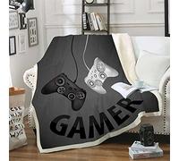 Manta Sherpa Gamer de Botón de Control de Juego de Dibujos Animados para Niño, Adulto, Adolescente - Microfibra Cálida para Sofá y Cama - Edredón Videojuegos Otoño Invierno (Gris, 150 x 200 cm)