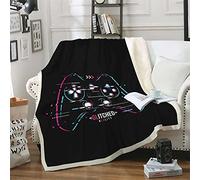 Manta Sherpa Gamer Manta Botón de Control de Juego de Dibujos Animados Niño Adulto Adolescente Microfibra Cálido Sofá Cama Manta Edredón Videojuegos Blanket Otoño Invierno (Negro,150 x 200 cm)