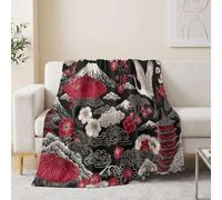 Manta tradicional japonesa de forro polar de 70 x 100 cm, manta suave y cálida para sofá, cama, sillones, picnic, monte Fuji, paraguas de papel al óleo, floral, acogedora, manta mullida, color negro y