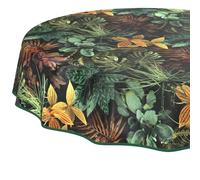Mantel de Hule Lavable, fácil de Limpiar, Impermeable, Efecto Loto, para jardín, Redondo, 140 cm, con Dobladillo (Ribeteado)
