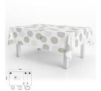 Mantel hule rectangular circulos beige impermeable antimanchas pvc 140x250 cm. recortable uso interior y exterior