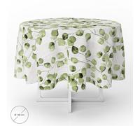 Mantel hule redondo hojas verdes impermeable antimanchas pvc ø140 cm. uso interior y exterior