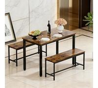 Mantel individual industrial de 110 x 60 x 75 cm marrón y negro: mesa de bar con 2 bancos diferentes, estilo rústico, ideal para cocina, salón o sala de fiestas.