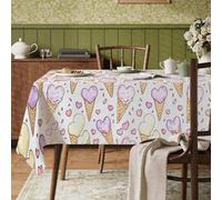 Mantel rectangular con diseño de helado, conos de corazones juguetones, color pastel, resistente a las manchas, lavable, para cena, fiesta, cocina, banquete, picnic, 60 x 120 pulgadas