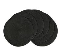 Manteles Individuales Juego de 6, 36cm, Salvamanteles Individuales Lavables Redondo, Resistente al Calor, Mantel Individual Plastico para Cocina Comedor, Negro