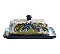 Mantequera con tapa, elegante diseño floral, cerámica con fondo antideslizante, caja de queso para cocina, restaurante, estilo 1 - Mantequera con tapa