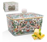 Mantequera de cerámica con tapa, diseño de ladrón de fresas de William Morris (verde)