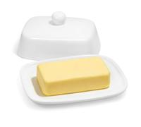 Mantequera de Cerámica con Tapa - Mantequillera Blanca de Porcelana para 250g de Mantequilla
