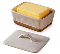 Mantequera de cerámica con tapa, recipiente para mantequilla de porcelana para mantequilla de 350 g, clásica, apta para lavavajillas, bandeja de mantequilla de pared gruesa para cocina, almacenamiento