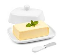 Mantequera de cerámica - Mantequera de porcelana blanca para mantequilla de 250 g, con tapa para mantener fresco