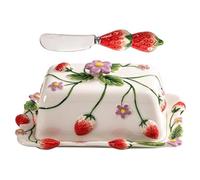 Mantequillero Recipiente Conservador Cerámico Vintage de Fresa | Mantequillera con Tapa Para , Año Nuevo, Acción de Gracias, fiesta, oficina, salón, escritorio, piso