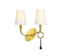 Mantra Iluminación. Modelo PAOLA. Aplique doble de pared fabricado en metal, cristal y tela acabado en color dorado