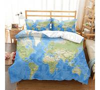 Mapa del Mundo Juego De Cama Funda De Edredón Funda Nórdica Cama 90/105/135/150 Gamer Juvenil Chico Niño Adulto Geográfico Animal Poliéster Funda de Almohada (Oceano 3,Cama 80/90-155 x 220 cm)