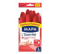 MAPA - L'Essentiel - Guantes para el hogar de látex interior, fibras de algodón, sensibilidad y flexibilidad, revestimiento antideslizante, 1 paquete de 2 pares - Talla L
