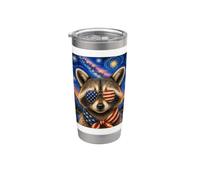 Mapache con gafas de bandera de Estados Unidos Arte americano Vaso térmico de acero inoxidable de doble pared