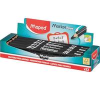 Maped - 12 lápices de colores negros para pizarra Marker'peps Wood - Lápices formato Jumbo, cuerpo triangular - Mina grasa, madera FSC - borrable en seco - negro